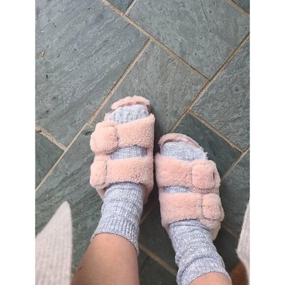 BIRKENSTOCK Arizona Big Buckle Genuine Shearling Slide Sandal in Crystal Rose - Picture 2 of 9